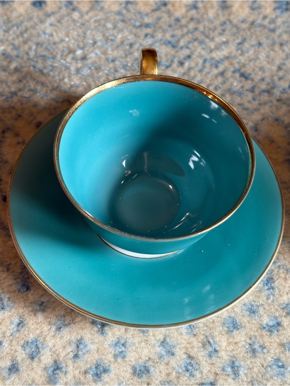 Turquoise Vintage Tirschenreuth Bavaria Teacup And Saucer Gold Rim